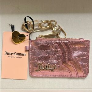 NWT Juicy Couture Metallic Pink Key & Card Holder
